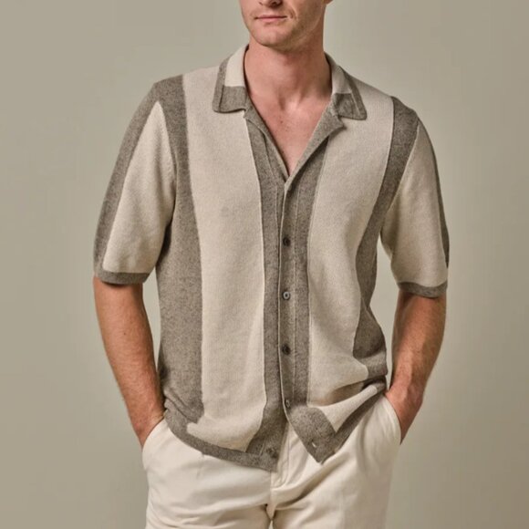 BNWT SS25 PROFUOMO CAMP STRIPE COTTON POLO L - Picture 1 of 13